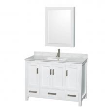 Wyndham Collection WCS141448SWHCMUNSMED - Sheffield 48 Inch Single Bathroom Vanity in White, White Carrara Marble Countertop, Undermount Squ