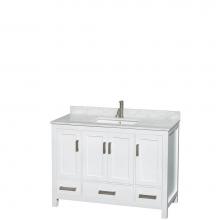 Wyndham Collection WCS141448SWHCMUNSMXX - Sheffield 48 Inch Single Bathroom Vanity in White, White Carrara Marble Countertop, Undermount Squ