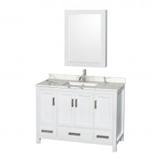 Wyndham Collection WCS141448SWHCQUNSMED - Sheffield 48 Inch Single Bathroom Vanity in White, Calacatta Quartz Countertop, Undermount Square