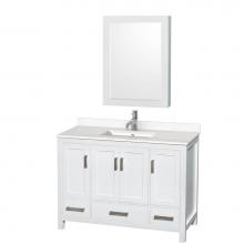 Wyndham Collection WCS141448SWHWQUNSMED - Sheffield 48 Inch Single Bathroom Vanity in White, White Quartz Countertop, Undermount Square Sink