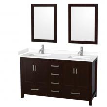 Wyndham Collection WCS141460DESWCUNSM24 - Sheffield 60 Inch Double Bathroom Vanity in Espresso, White Cultured Marble Countertop, Undermount