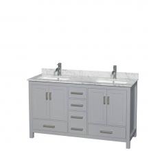 Wyndham Collection WCS141460DGYCMUNSMXX - Sheffield 60 Inch Double Bathroom Vanity in Gray, White Carrara Marble Countertop, Undermount Squa