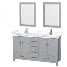 Wyndham Collection WCS141460DGYWCUNSM24 - Sheffield 60 Inch Double Bathroom Vanity in Gray, White Cultured Marble Countertop, Undermount Squ