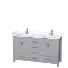 Wyndham Collection WCS141460DGYWCUNSMXX - Sheffield 60 Inch Double Bathroom Vanity in Gray, White Cultured Marble Countertop, Undermount Squ