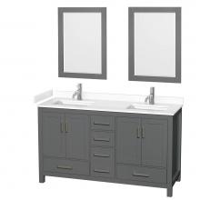 Wyndham Collection WCS141460DKGWCUNSM24 - Sheffield 60 Inch Double Bathroom Vanity in Dark Gray, White Cultured Marble Countertop, Undermoun