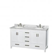 Wyndham Collection WCS141460DWHCMUNOMXX - Sheffield 60 Inch Double Bathroom Vanity in White, White Carrara Marble Countertop, Undermount Ova