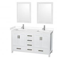 Wyndham Collection WCS141460DWHWCUNSM24 - Sheffield 60 Inch Double Bathroom Vanity in White, White Cultured Marble Countertop, Undermount Sq