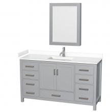 Wyndham Collection WCS141460SGYWCUNSMED - Sheffield 60 Inch Single Bathroom Vanity in Gray, White Cultured Marble Countertop, Undermount Squ