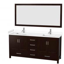 Wyndham Collection WCS141472DESWCUNSM70 - Sheffield 72 Inch Double Bathroom Vanity in Espresso, White Cultured Marble Countertop, Undermount