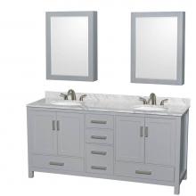 Wyndham Collection WCS141472DGYCMUNOMED - Sheffield 72 Inch Double Bathroom Vanity in Gray, White Carrara Marble Countertop, Undermount Oval