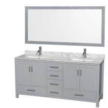 Wyndham Collection WCS141472DGYCMUNSM70 - Sheffield 72 Inch Double Bathroom Vanity in Gray, White Carrara Marble Countertop, Undermount Squa