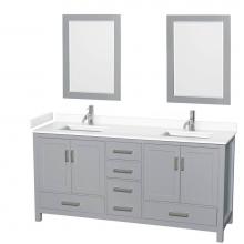 Wyndham Collection WCS141472DGYWCUNSM24 - Sheffield 72 Inch Double Bathroom Vanity in Gray, White Cultured Marble Countertop, Undermount Squ