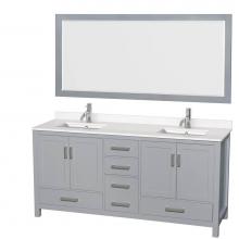 Wyndham Collection WCS141472DGYWQUNSM70 - Sheffield 72 Inch Double Bathroom Vanity in Gray, White Quartz Countertop, Undermount Square Sinks