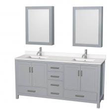 Wyndham Collection WCS141472DGYWQUNSMED - Sheffield 72 Inch Double Bathroom Vanity in Gray, White Quartz Countertop, Undermount Square Sinks