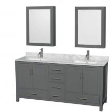 Wyndham Collection WCS141472DKGCMUNSMED - Sheffield 72 Inch Double Bathroom Vanity in Dark Gray, White Carrara Marble Countertop, Undermount