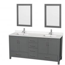 Wyndham Collection WCS141472DKGWQUNSM24 - Sheffield 72 Inch Double Bathroom Vanity in Dark Gray, White Quartz Countertop, Undermount Square