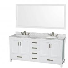 Wyndham Collection WCS141472DWHCMUNOM70 - Sheffield 72 Inch Double Bathroom Vanity in White, White Carrara Marble Countertop, Undermount Ova