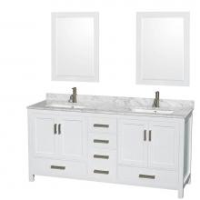 Wyndham Collection WCS141472DWHCMUNSM24 - Sheffield 72 Inch Double Bathroom Vanity in White, White Carrara Marble Countertop, Undermount Squ