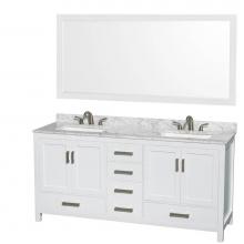 Wyndham Collection WCS141472DWHCMUS3M70 - Sheffield 72 Inch Double Bathroom Vanity in White, White Carrara Marble Countertop, Undermount 3-H