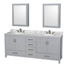 Wyndham Collection WCS141480DGYCMUNOMED - Sheffield 80 Inch Double Bathroom Vanity in Gray, White Carrara Marble Countertop, Undermount Oval