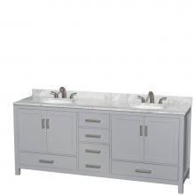 Wyndham Collection WCS141480DGYCMUNOMXX - Sheffield 80 Inch Double Bathroom Vanity in Gray, White Carrara Marble Countertop, Undermount Oval