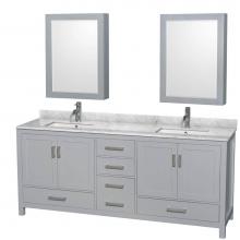 Wyndham Collection WCS141480DGYCMUNSMED - Sheffield 80 Inch Double Bathroom Vanity in Gray, White Carrara Marble Countertop, Undermount Squa