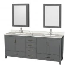 Wyndham Collection WCS141480DKGCQUNSMED - Sheffield 80 Inch Double Bathroom Vanity in Dark Gray, Calacatta Quartz Countertop, Undermount Squ