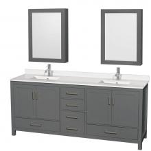 Wyndham Collection WCS141480DKGWQUNSMED - Sheffield 80 Inch Double Bathroom Vanity in Dark Gray, White Quartz Countertop, Undermount Square