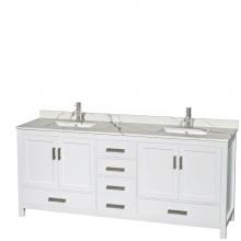 Wyndham Collection WCS141480DWHCQUNSMXX - Sheffield 80 Inch Double Bathroom Vanity in White, Calacatta Quartz Countertop, Undermount Square