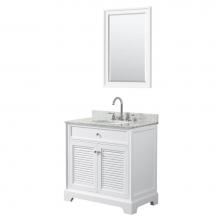 Wyndham Collection WCS212130SWHCMUNOM24 - 30 inch Single Bathroom Vanity in White, White Carrara Marble Countertop, Undermount Oval Sink, an