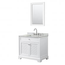 Wyndham Collection WCS212136SWHCMUNSM24 - 36 inch Single Bathroom Vanity in White, White Carrara Marble Countertop, Undermount Square Sink,