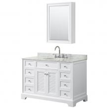 Wyndham Collection WCS212148SWHCMUNOMED - 48 inch Single Bathroom Vanity in White, White Carrara Marble Countertop, Undermount Oval Sink, an