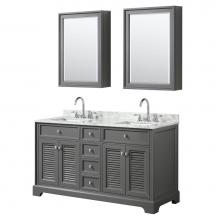 Wyndham Collection WCS212160DKGCMUNSMED - 60 inch Double Bathroom Vanity in Dark Gray, White Carrara Marble Countertop, Undermount Square Si