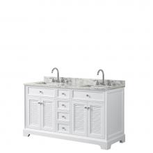 Wyndham Collection WCS212160DWHCMUNSMXX - 60 inch Double Bathroom Vanity in White, White Carrara Marble Countertop, Undermount Square Sinks,