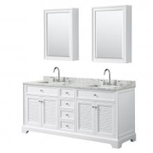 Wyndham Collection WCS212172DWHCMUNSMED - 72 inch Double Bathroom Vanity in White, White Carrara Marble Countertop, Undermount Square Sinks,