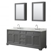 Wyndham Collection WCS212180DKGCMUNOMED - 80 inch Double Bathroom Vanity in Dark Gray, White Carrara Marble Countertop, Undermount Oval Sink