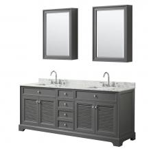 Wyndham Collection WCS212180DKGCMUNSMED - 80 inch Double Bathroom Vanity in Dark Gray, White Carrara Marble Countertop, Undermount Square Si