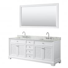 Wyndham Collection WCS212180DWHCMUNSM70 - 80 inch Double Bathroom Vanity in White, White Carrara Marble Countertop, Undermount Square Sinks,