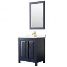 Wyndham Collection WCV252530SBLC2UNSM24 - Daria 30 Inch Single Bathroom Vanity in Dark Blue, Light-Vein Carrara Cultured Marble Countertop,