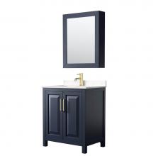 Wyndham Collection WCV252530SBLC2UNSMED - Daria 30 Inch Single Bathroom Vanity in Dark Blue, Light-Vein Carrara Cultured Marble Countertop,