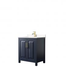 Wyndham Collection WCV252530SBLC2UNSMXX - Daria 30 Inch Single Bathroom Vanity in Dark Blue, Light-Vein Carrara Cultured Marble Countertop,