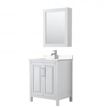 Wyndham Collection WCV252530SWHC2UNSMED - Daria 30 Inch Single Bathroom Vanity in White, Light-Vein Carrara Cultured Marble Countertop, Unde