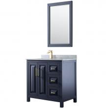 Wyndham Collection WCV252536SBLCMUNSM24 - Daria 36 Inch Single Bathroom Vanity in Dark Blue, White Carrara Marble Countertop, Undermount Squ