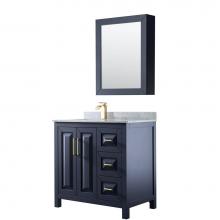 Wyndham Collection WCV252536SBLCMUNSMED - Daria 36 Inch Single Bathroom Vanity in Dark Blue, White Carrara Marble Countertop, Undermount Squ