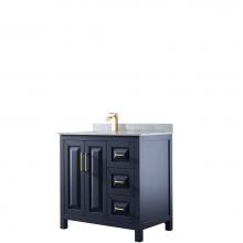 Wyndham Collection WCV252536SBLCMUNSMXX - Daria 36 Inch Single Bathroom Vanity in Dark Blue, White Carrara Marble Countertop, Undermount Squ