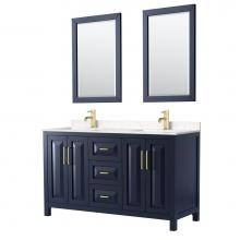 Wyndham Collection WCV252560DBLC2UNSM24 - Daria 60 Inch Double Bathroom Vanity in Dark Blue, Light-Vein Carrara Cultured Marble Countertop,