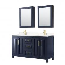 Wyndham Collection WCV252560DBLC2UNSMED - Daria 60 Inch Double Bathroom Vanity in Dark Blue, Light-Vein Carrara Cultured Marble Countertop,