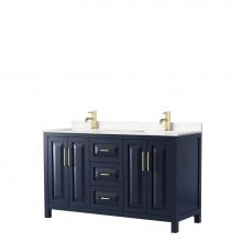 Wyndham Collection WCV252560DBLC2UNSMXX - Daria 60 Inch Double Bathroom Vanity in Dark Blue, Light-Vein Carrara Cultured Marble Countertop,