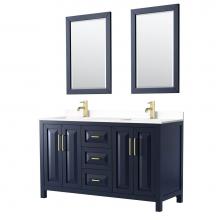 Wyndham Collection WCV252560DBLWCUNSM24 - Daria 60 Inch Double Bathroom Vanity in Dark Blue, White Cultured Marble Countertop, Undermount Sq