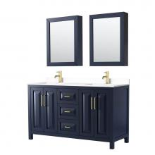 Wyndham Collection WCV252560DBLWCUNSMED - Daria 60 Inch Double Bathroom Vanity in Dark Blue, White Cultured Marble Countertop, Undermount Sq